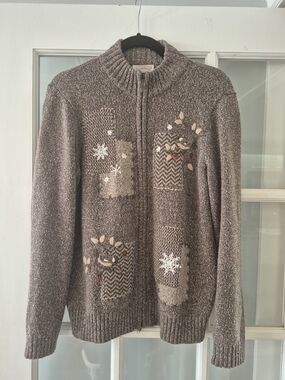 Vintage Northern Reflections Patchwork Winter Cardigan Sweater Full Zip Medium